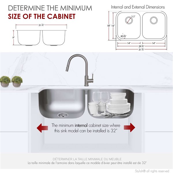 Stylish 31.25-in Double Bowl Dual-Mount Stainless Steel Kitchen Sink