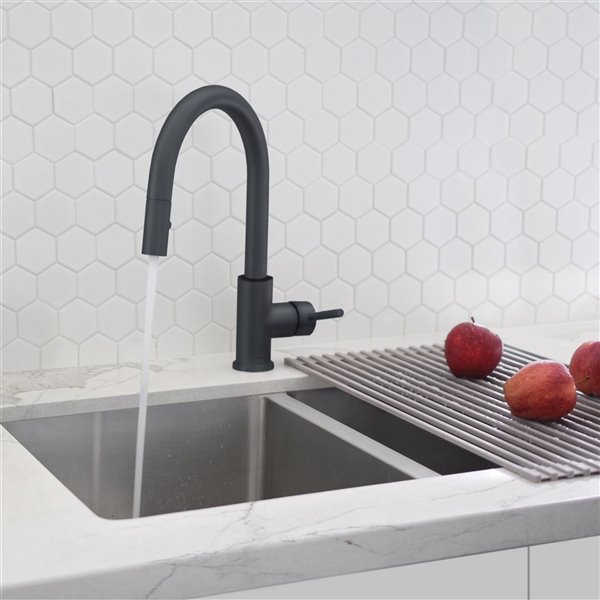 Stylish Modena Matte Black 1-Handle Deck Mount High-Arc Handle/Lever Kitchen Faucet