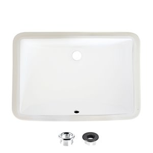 Stylish White Porcelain Undermount Rectangular Bathroom Sink with Overflow Drain - 21.25-in x 14.5-in