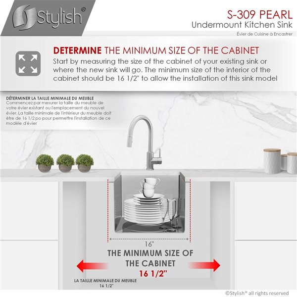 Stylish 16-in Single Bowl Undermount Stainless Steel Kitchen Sink Laundry