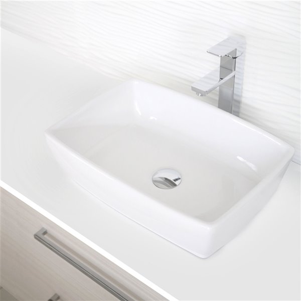 Stylish White Porcelain Vessel Rectangular Bathroom Sink - 19-in x 13.37-in