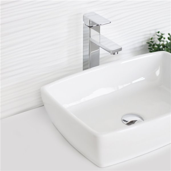 Stylish White Porcelain Vessel Rectangular Bathroom Sink - 19-in x 13.37-in