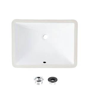 Stylish White Porcelain Undermount Rectangular Bathroom Sink with Matte Black Overflow Drain - 18.25-in x 13-in