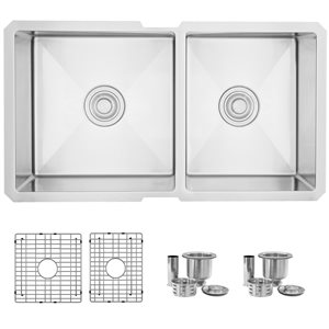 Stylish 33-in Double Bowl 60/40 Reversible Undermount Kitchen Sink Stainless Steel