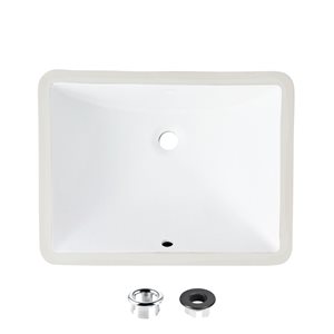 Stylish White Porcelain Undermount Rectangular Bathroom Sink with Matte Black Overflow Drain - 20.75-in x 15.5-in