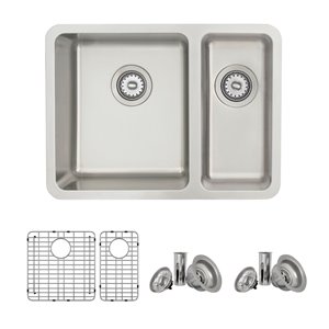 Évier de cuisine double sous plan Builders Lugo de Stylish avec grilles, 23,75 po x 17,75 po, nickel brossé