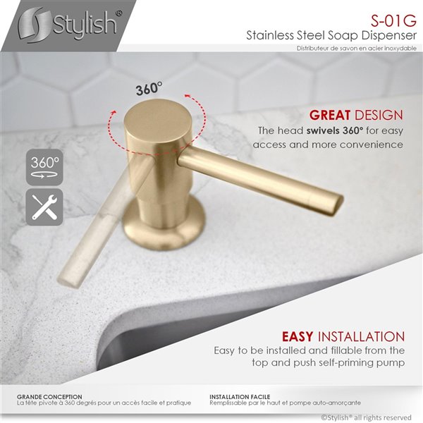 Stylish Gold Kitchen Sink Soap Dispenser - 240-ml