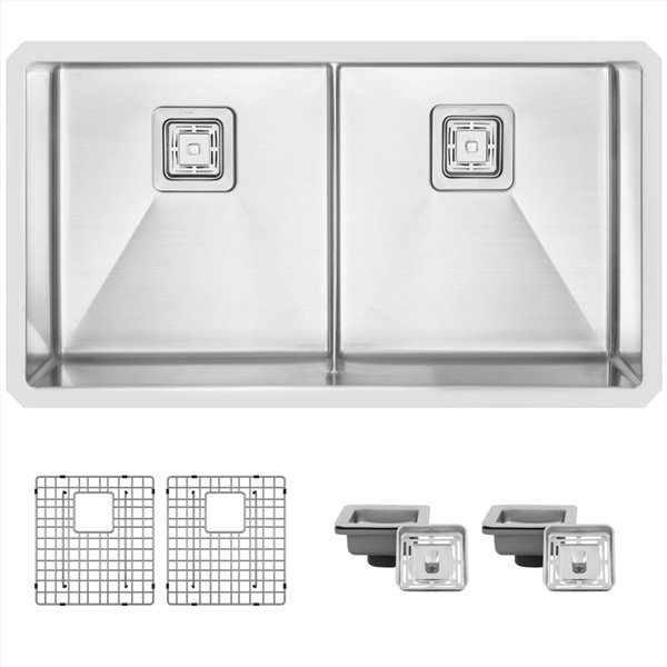 Stylish 33-in Slim Low Divider Double Bowl Undermount Kitchen Sink