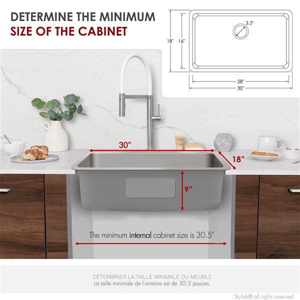 Stylish 30-in Single Bowl Dual-Mount Stainless Steel Kitchen Sink