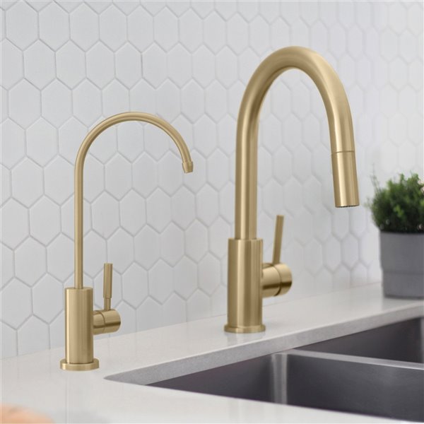 Stylish Lodi Gold 1-Handle Deck Mount High-Arc Handle/Lever Kitchen Faucet