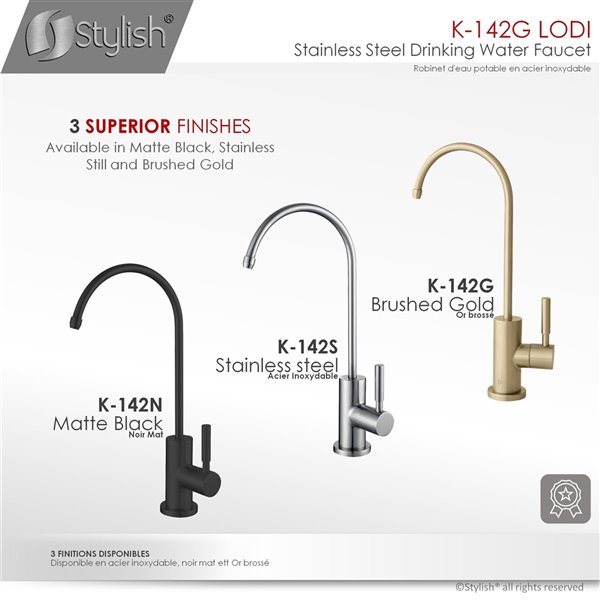 Stylish Lodi Gold 1-Handle Deck Mount High-Arc Handle/Lever Kitchen Faucet