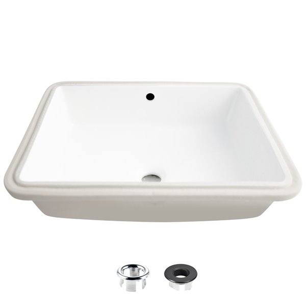Stylish White Porcelain Undermount Rectangular Bathroom Sink with Overflow Drain - 19.5-in x 15.5-in
