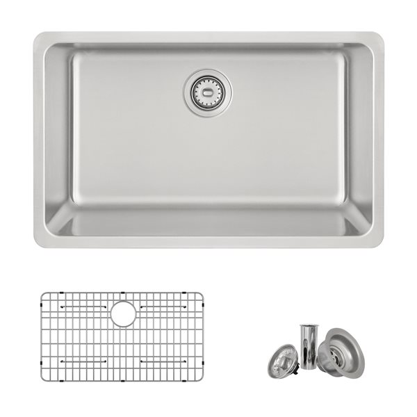 Stylish 30-in Single Bowl Dual-Mount Stainless Steel Kitchen Sink with Grid