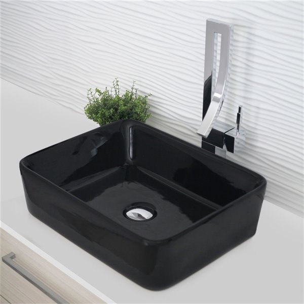 Vasque de salle de bain rectangulaire en porcelaine noire de Stylish, 18,75 po x 14,5 po