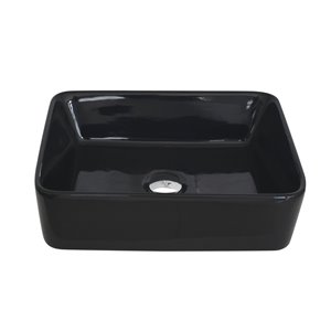 Stylish Black Porcelain Vessel Rectangular Bathroom Sink - 18.75-in x 14.5-in