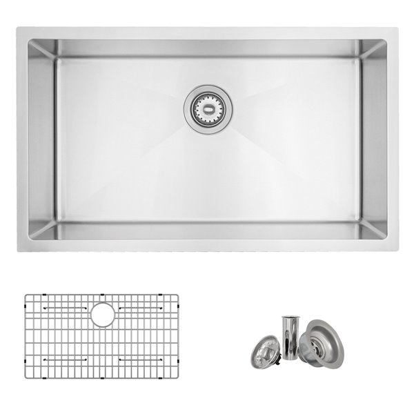 Stylish 31-in Single Bowl Dual-Mount Stainless Steel Kitchen Sink with Grid