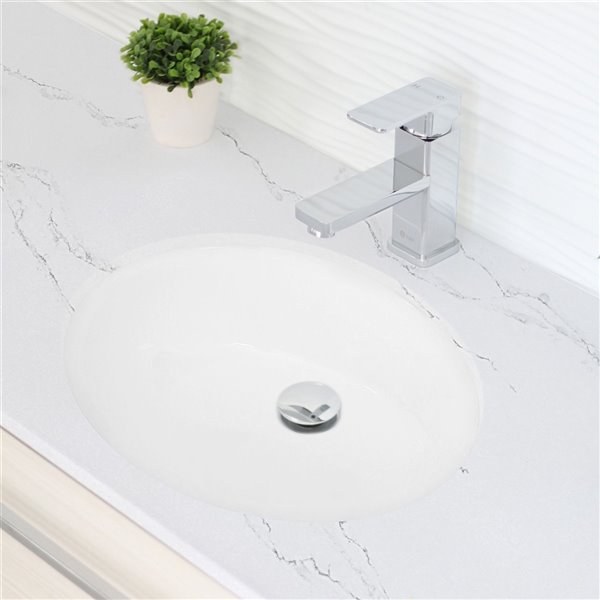 Stylish White Porcelain Undermount Oval Bathroom Sink with Overflow Drain - 19.5-in x 16-in