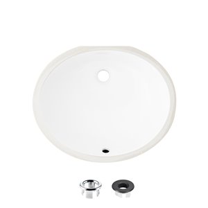 Stylish White Porcelain Undermount Oval Bathroom Sink with Overflow Drain - 19.5-in x 16-in