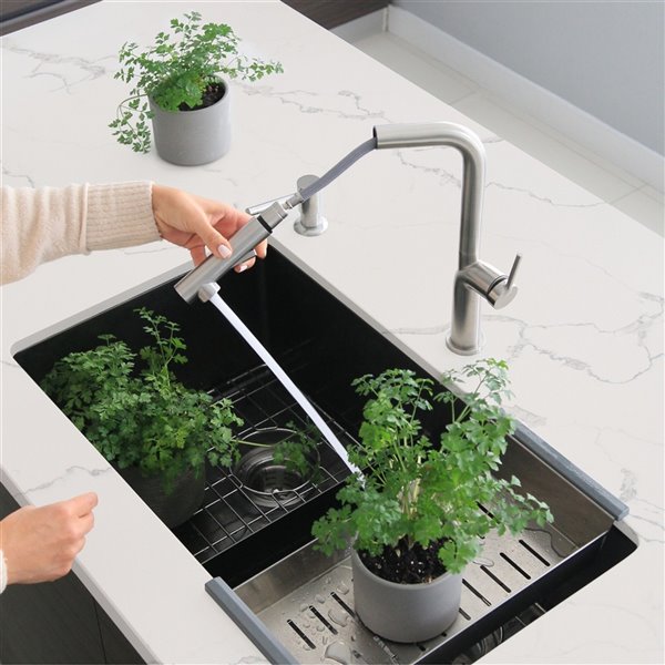 Stylish Latina Stainless Steel 1-Handle Deck Mount High-Arc Handle/Lever Kitchen Faucet