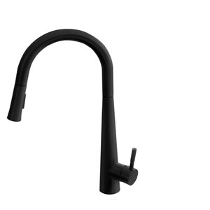 Stylish Kitchen Sink Faucet Single Handle Pull Down Dual Mode Stainless Steel Matte Black Finish