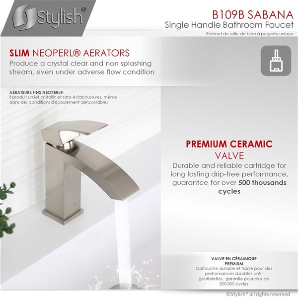 Stylish Modern Single Handle Brushed Nickel Bathroom Faucet