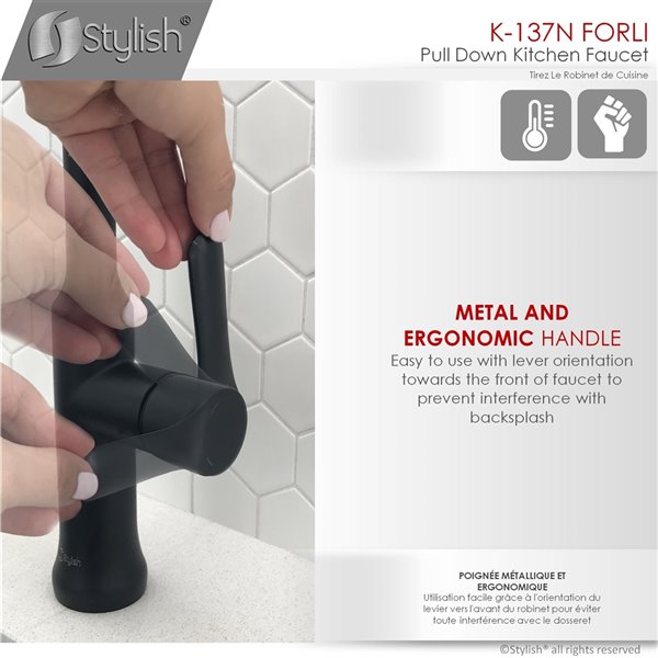 Stylish Forli Matte Black 1-Handle Deck Mount High-Arc Handle/Lever Kitchen Faucet
