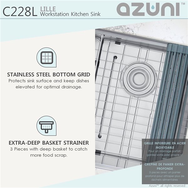 Azuni 28-in Undermount Double Bowl Workstation Kitchen Sink with Accessories