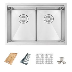 Évier de cuisine double sous plan Bright Lille d'Azuni avec station de travail, 28 po x 19 po