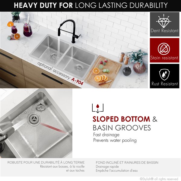 Stylish 31-in Double Bowl Dual-Mount Stainless Steel Kitchen Sink