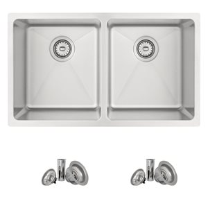 Stylish 31-in Double Bowl Dual-Mount Stainless Steel Kitchen Sink