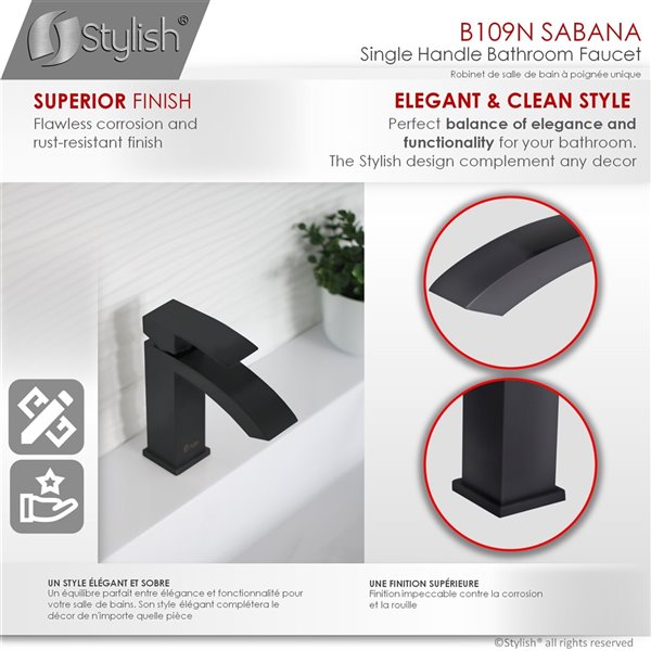 Stylish Modern Single Handle Matte Black Bathroom Faucet