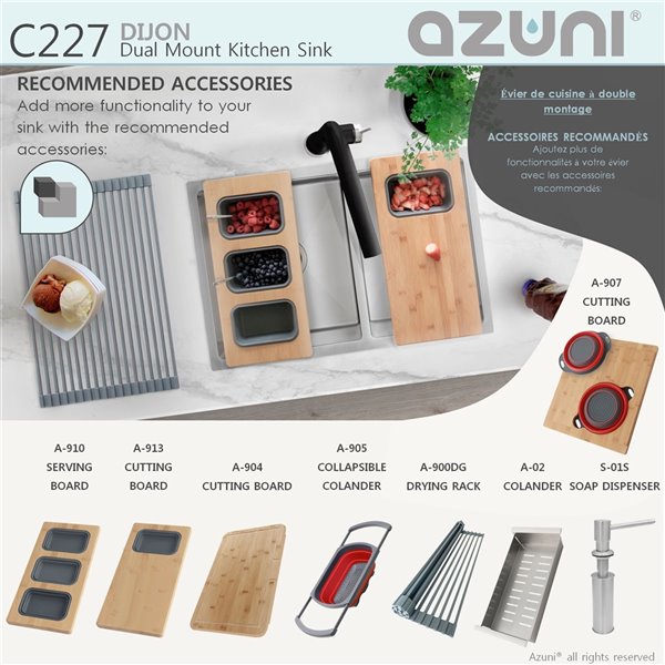 Azuni Dijon 27-in x 18-in Double Bowl 60/40 Drop-in Stainless Steel Kitchen Sink