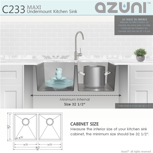 Azuni 32-in Double Bowl Dual-Mount Stainless Steel Kitchen Sink With Trivet