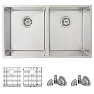 Évier de cuisine double sous plan Bright Maxi d'Azuni, 32 po x 18,5 po, nickel brossé
