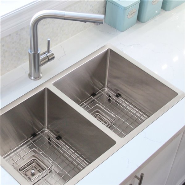 Azuni 32-in Double Basin Dual mount Stainless Steel Kitchen Sink