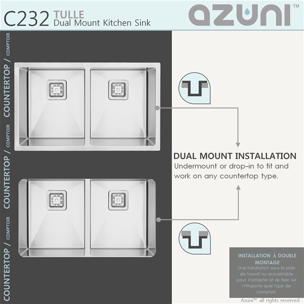 Azuni 32-in Double Basin Dual mount Stainless Steel Kitchen Sink