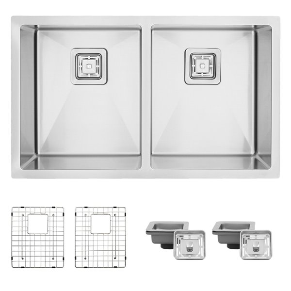 Azuni 32-in Double Basin Dual mount Stainless Steel Kitchen Sink