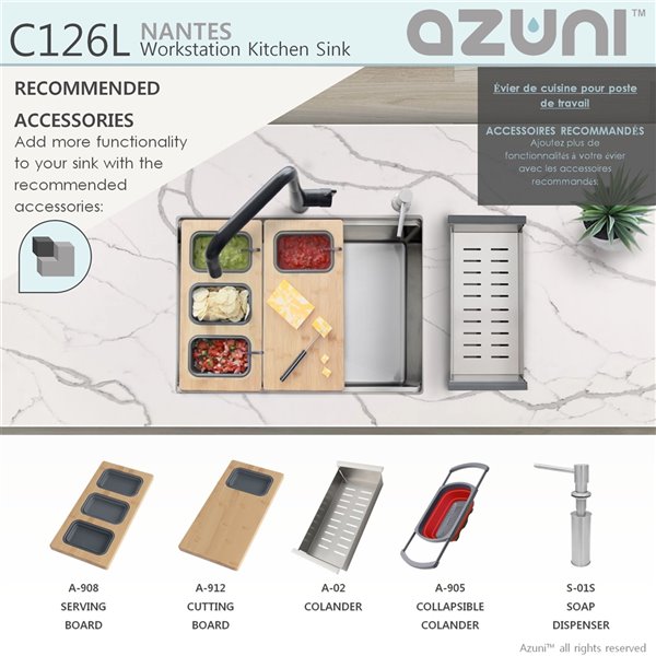 Azuni 25-in Undermount Single Bowl Kitchen Sink Worksation with Accessories