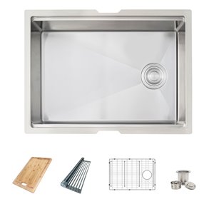 Azuni 25-in Undermount Single Bowl Kitchen Sink Worksation with Accessories