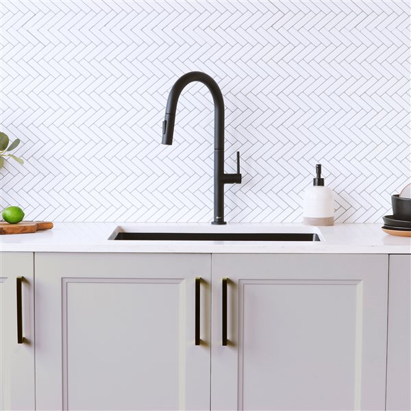 Stylish Catiana Matte Black 1-Handle Deck Mount High-Arc Handle/Lever Kitchen Faucet