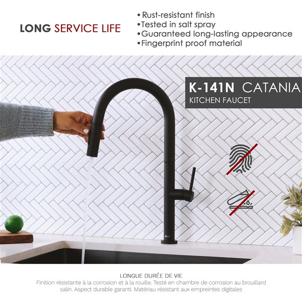 Stylish Catiana Matte Black 1-Handle Deck Mount High-Arc Handle/Lever Kitchen Faucet