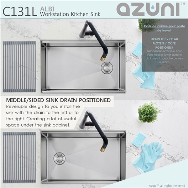 Azuni 30-in Undermount Single Bowl Kitchen Sink Workstation with Accessories