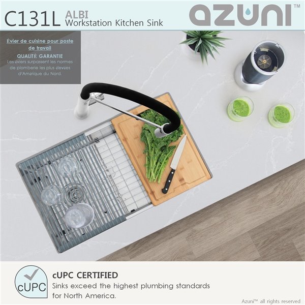 Azuni 30-in Undermount Single Bowl Kitchen Sink Workstation with Accessories