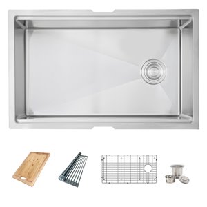 Azuni 30-in Undermount Single Bowl Kitchen Sink Workstation with Accessories