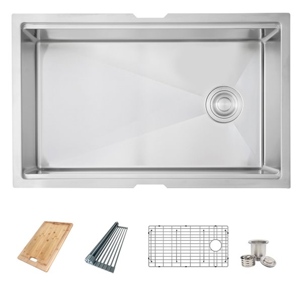 Évier de cuisine simple sous plan Bright Albi d'Azuni avec station de travail, 30 po x 19 po