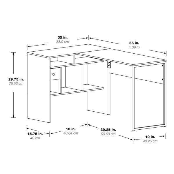 Bureau en L gris Hagney Lane de OSP Home Furnishings moderne/contemporain, 38,69 po