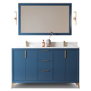Urban Woodcraft Forest Made Willow 60-in Blue Double Sink Bathroom Vanity with White Quartz Top