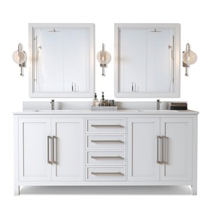 Urban Woodcraft Forest Made Aspen 72-in White Double Sink Bathroom Vanity with White Quartz Top (Mirror Included)