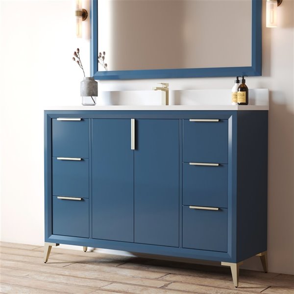 Urban Woodcraft Forest Made Willow 48-in Blue Single Sink Bathroom Vanity with White Quartz Top