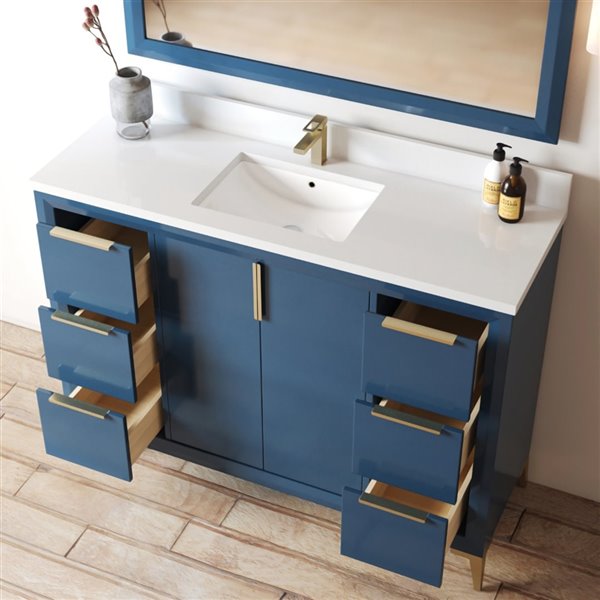 Urban Woodcraft Forest Made Willow 48-in Blue Single Sink Bathroom Vanity with White Quartz Top